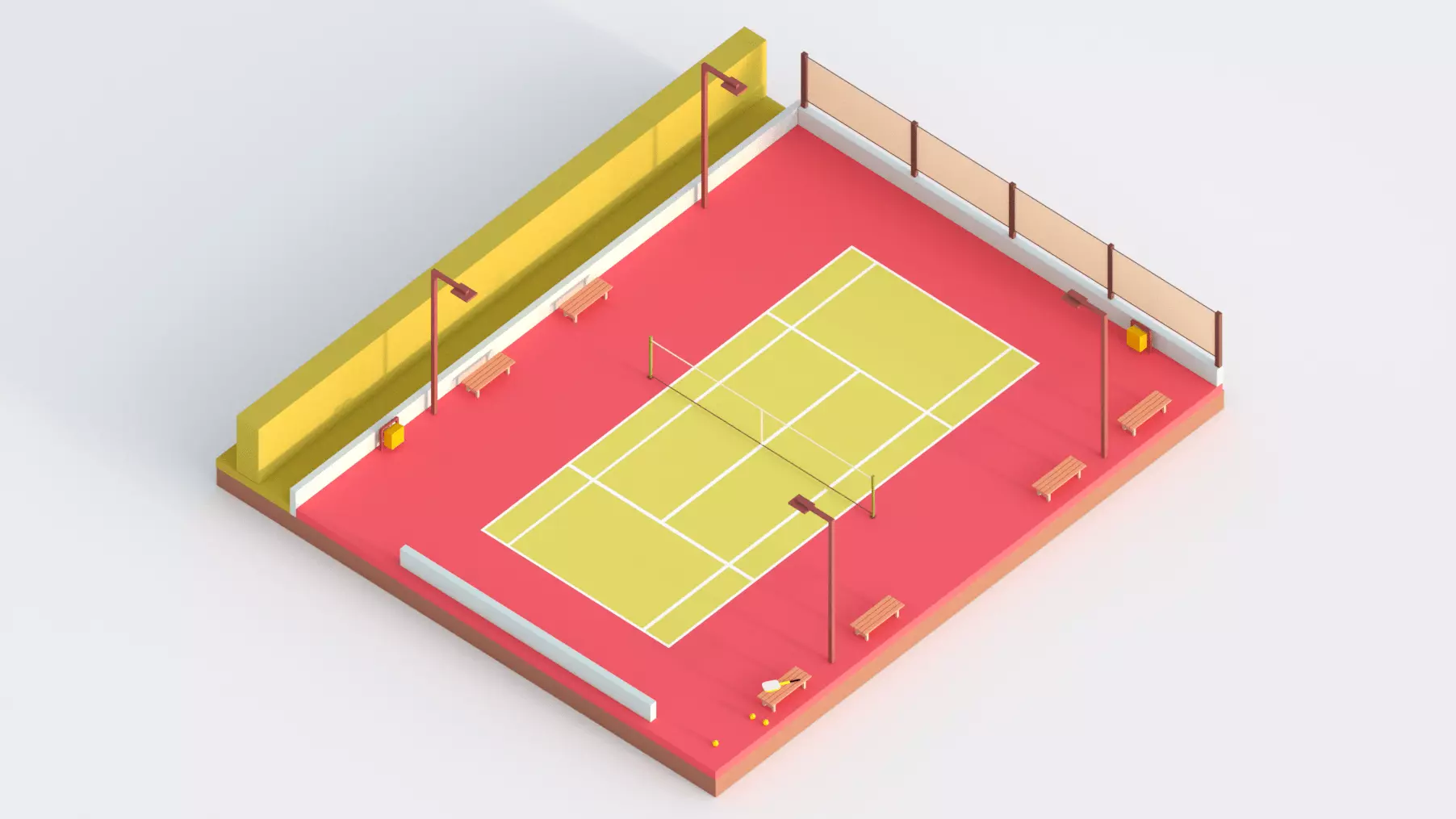 Low Poly Tennis Court Low-poly 3D model