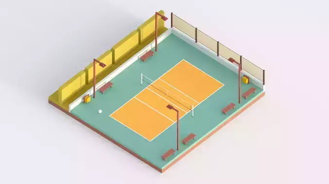 Low Poly Volleyball Court Low-poly 3D model Low Poly Volleyball Court Low-poly 3D model