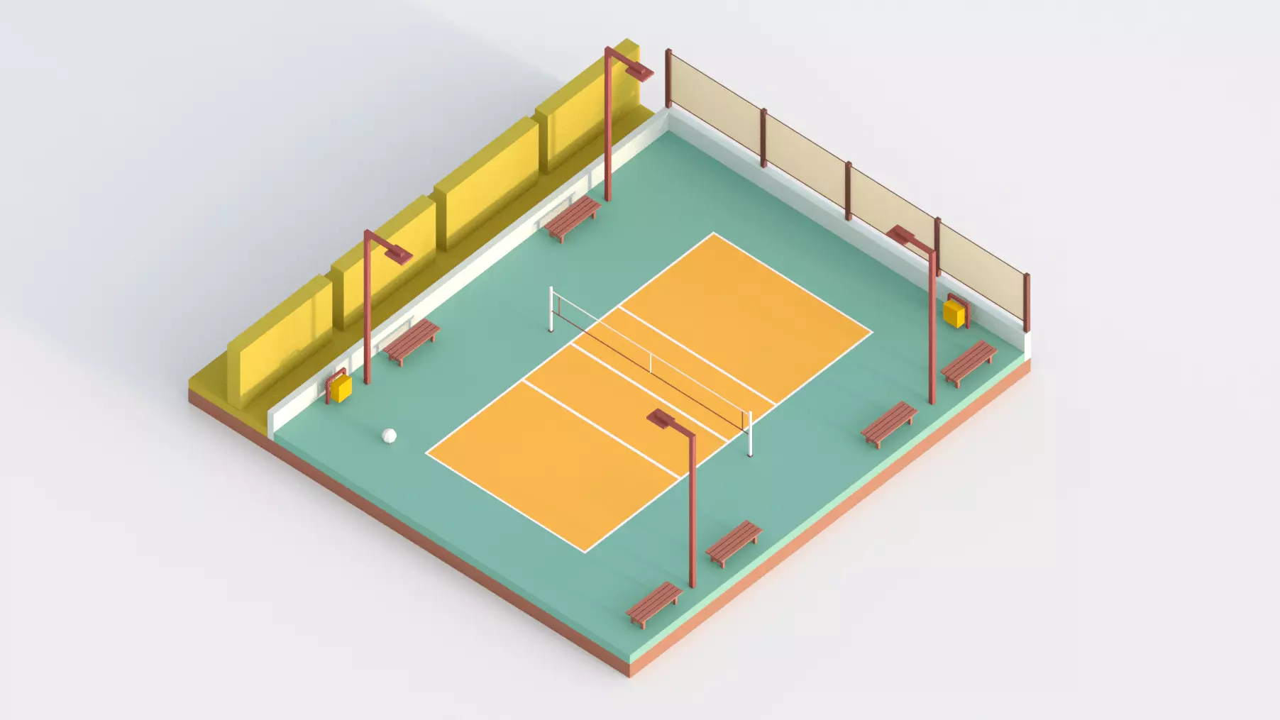 Low Poly Volleyball Court Low-poly 3D model_0