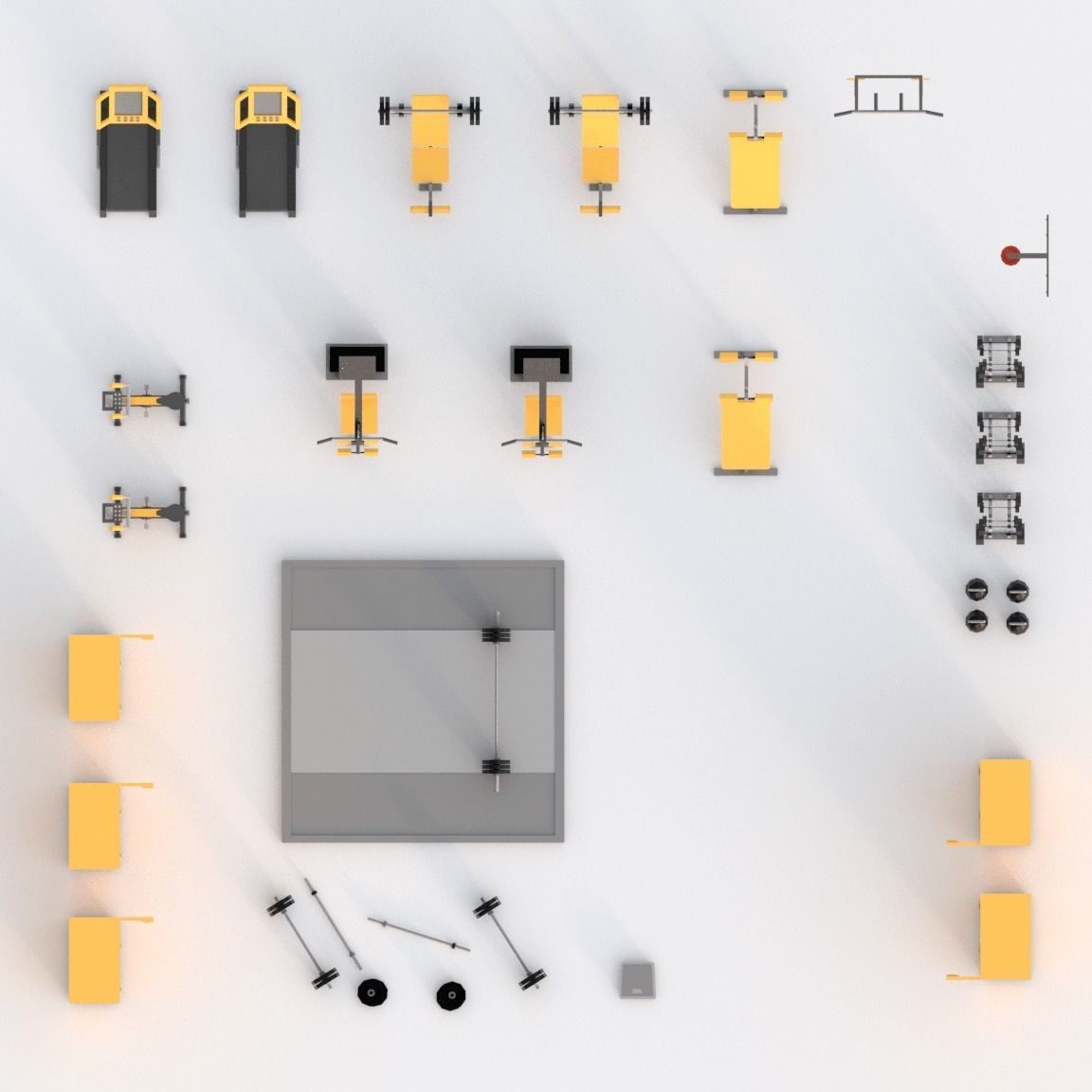 Low Poly Gym set of equipment Low-poly 3D model_1
