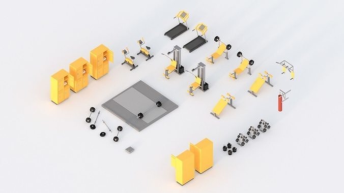 Low Poly Gym set of equipment Low-poly 3D model