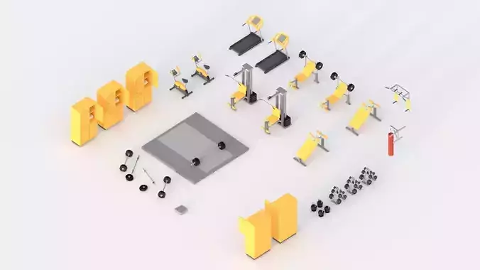 Low Poly Gym set of equipment Low-poly 3D model