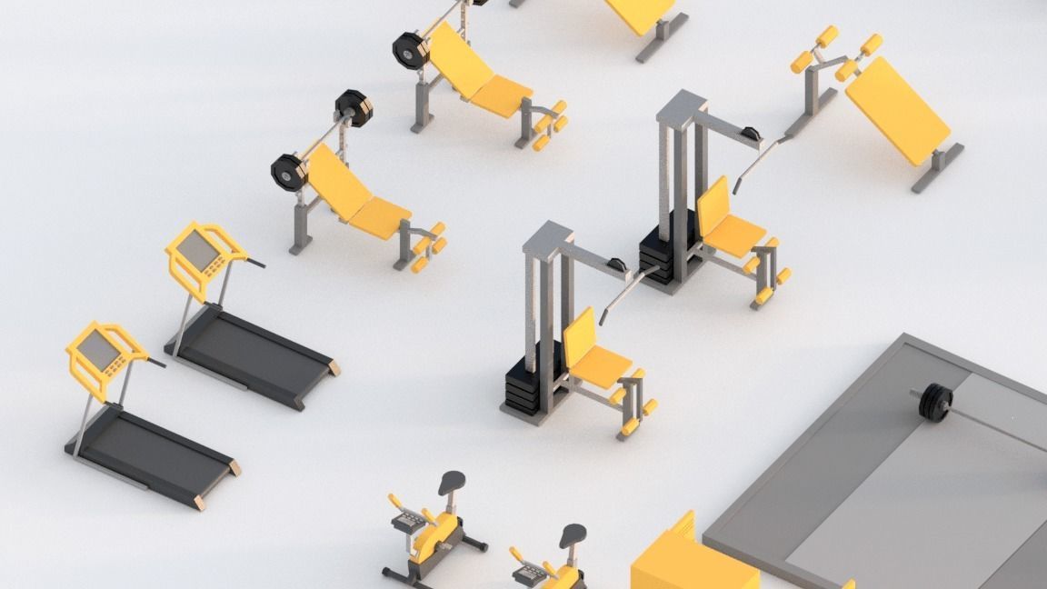 Low Poly Gym set of equipment Low-poly 3D model_2