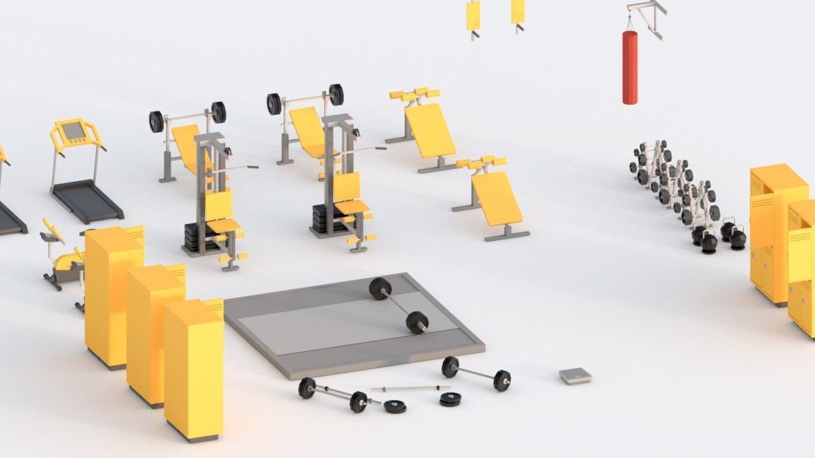 Low Poly Gym set of equipment Low-poly 3D model_3