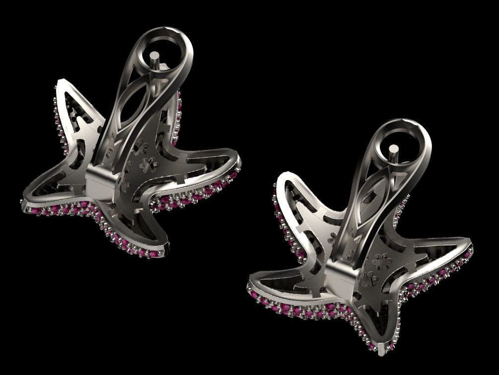 earrings starfish with design 3D print model_3