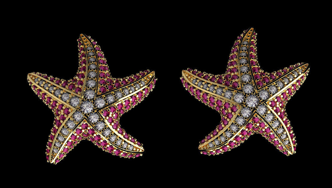 earrings starfish with design 3D print model_79
