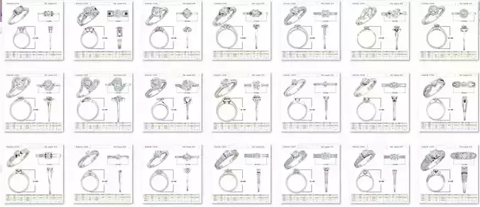 100 Bulk Women Solitaire ring Collection 3dm stl detail 3D print 3D print model