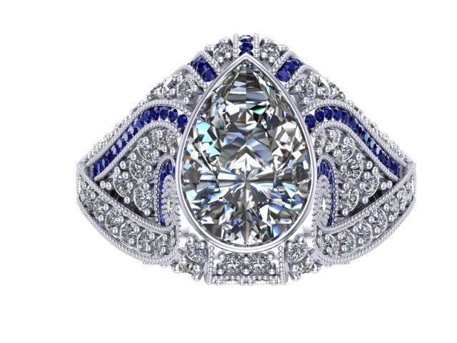 Pear shape Antique ring 3D print model_1