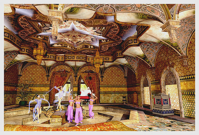 Harem ornate room with dancers in it 3D model
