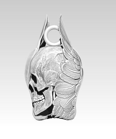 Detailed Pendant man skull with wings 3D print model_2