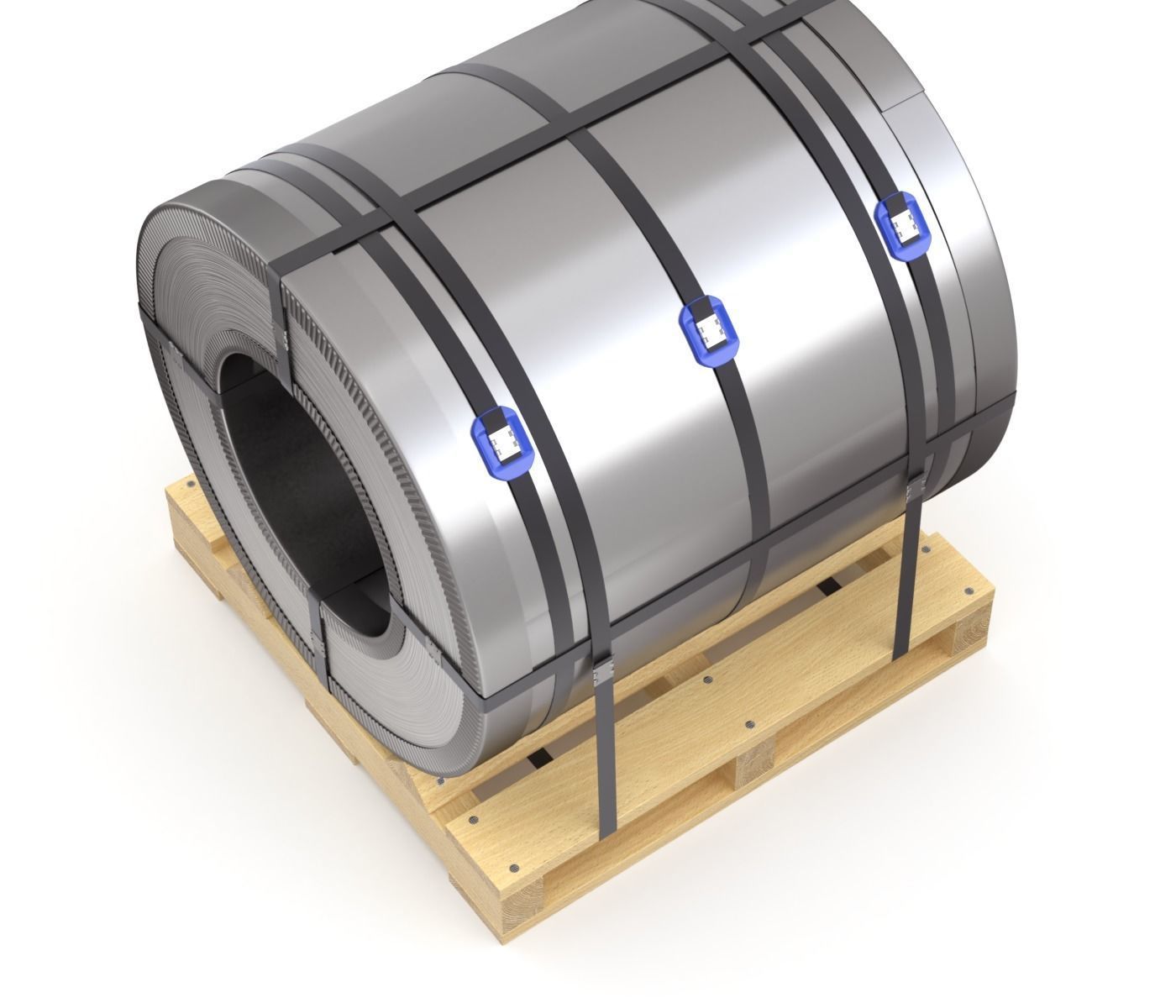 Steel Coil and Wooden Pallet 3D model_3