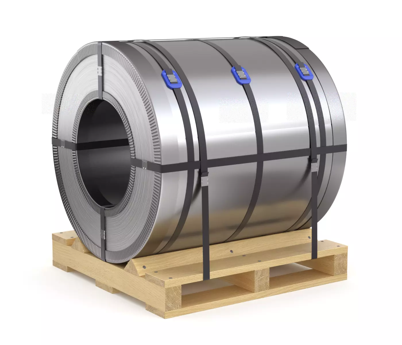 Steel Coil and Wooden Pallet 3D model_0