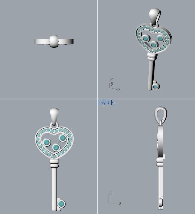 Women Pendant key design with diamonds 3dm stl 3D print model 3D print model_18