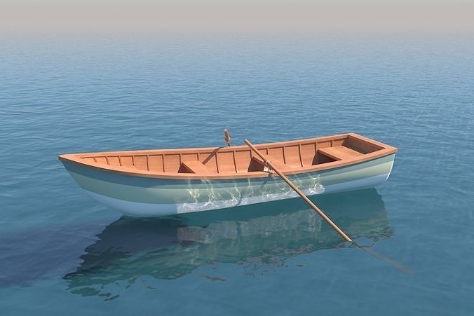 Wooden Rowboat For Fishing And Trip Low-poly 3D model
