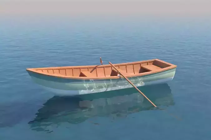 Wooden Rowboat For Fishing And Trip Low-poly 3D model