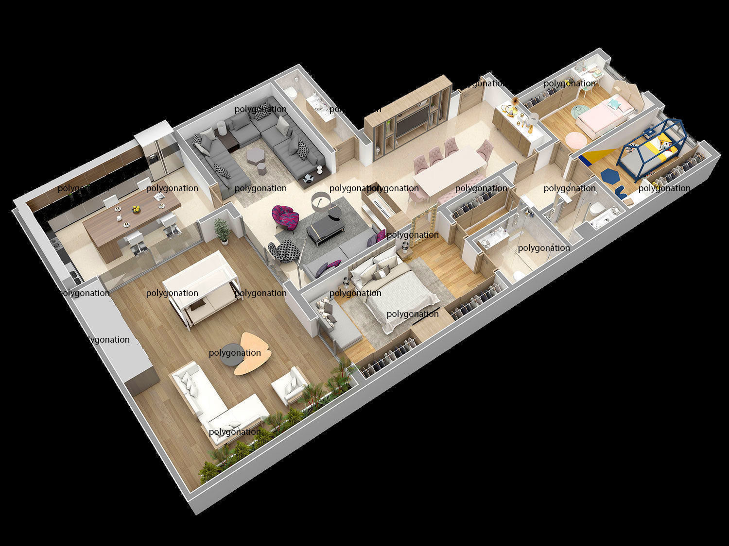 appartement floor plan MODERN high quality hm1 3D model_1