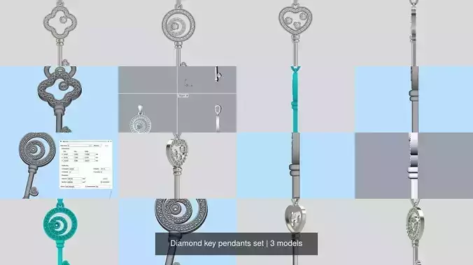 3 Women Diamond key pendants set 3dm stl 3D print model