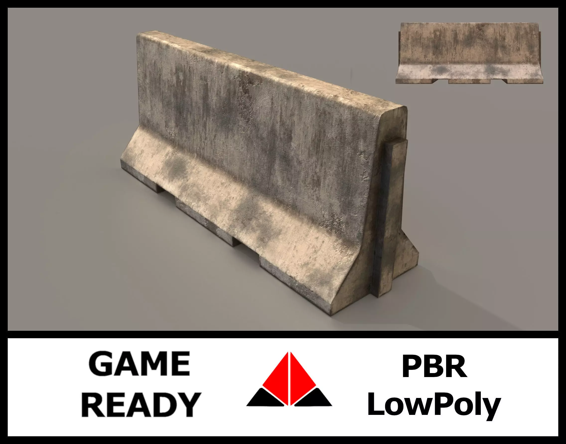 Concrete barrier Low-poly 3D model_0