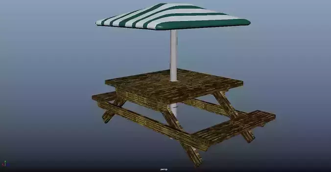 Wooden bench with umbrella Free low-poly 3D model