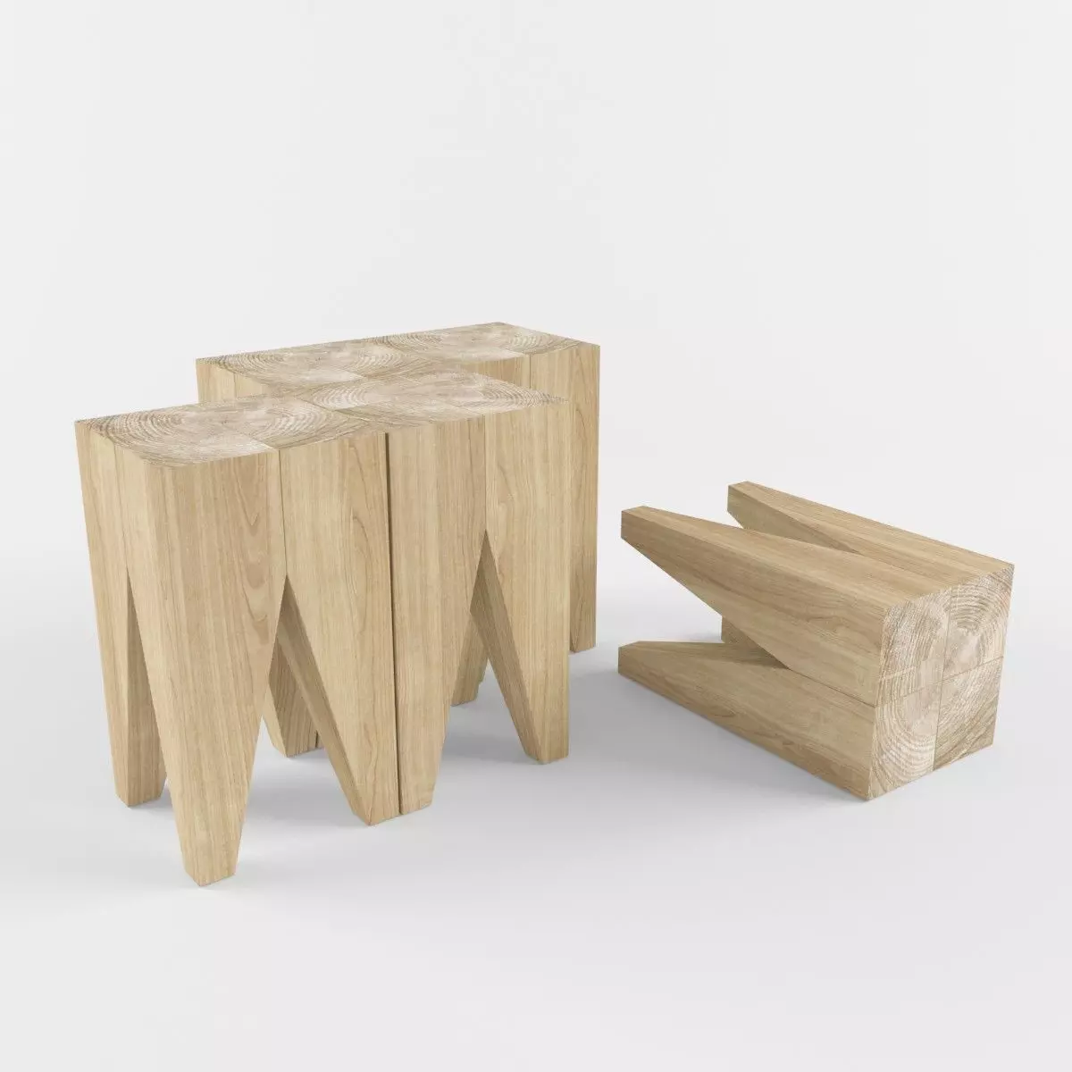 Wooden log coffe table Low-poly 3D model_0