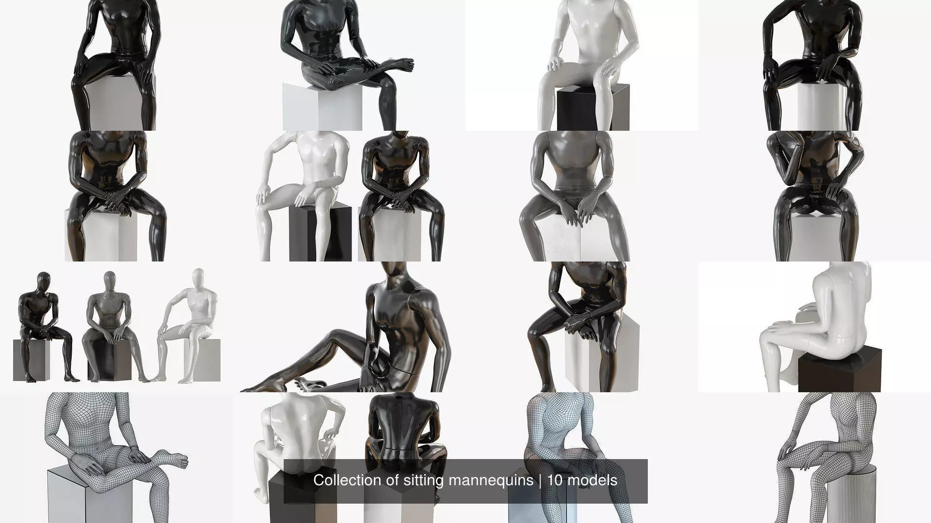 Collection of sitting mannequins _0