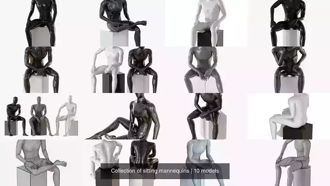 Collection of sitting mannequins 
