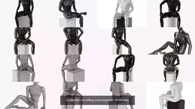 Collection of sitting mannequins 