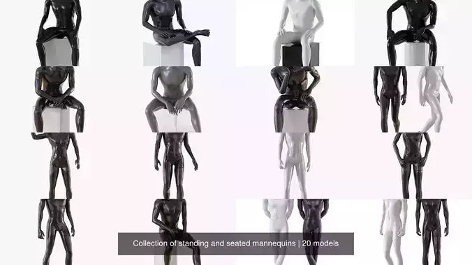 Collection of standing and seated mannequins 
