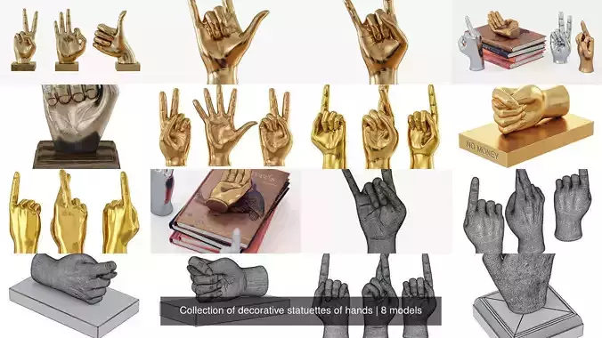 Collection of decorative statuettes of hands 