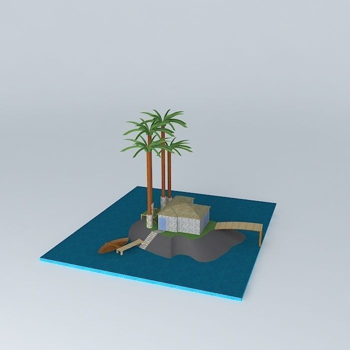 island 2 with palm trees and house Free 3D model_1