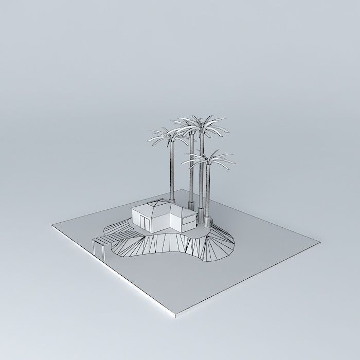island 2 with palm trees and house Free 3D model_3