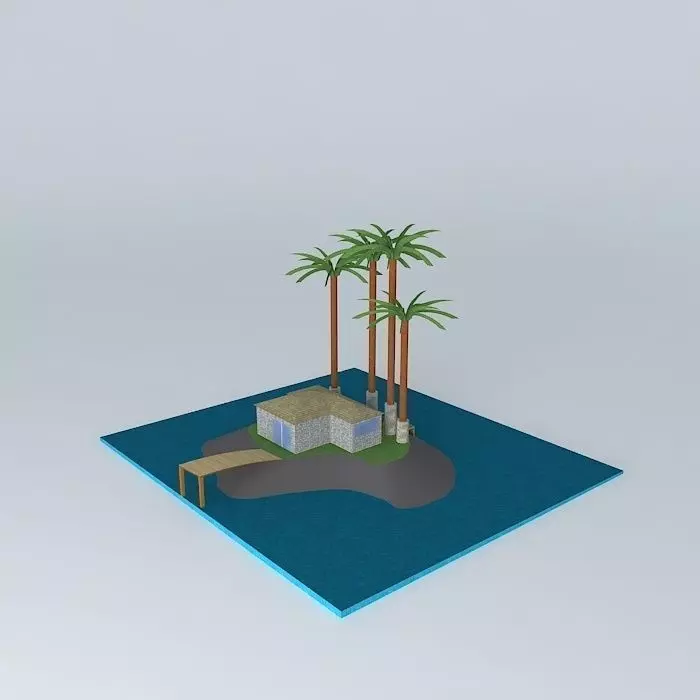 island 2 with palm trees and house Free 3D model_0
