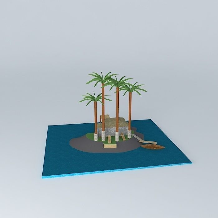 island 2 with palm trees and house Free 3D model_2