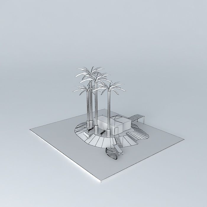 island 2 with palm trees and house Free 3D model_4