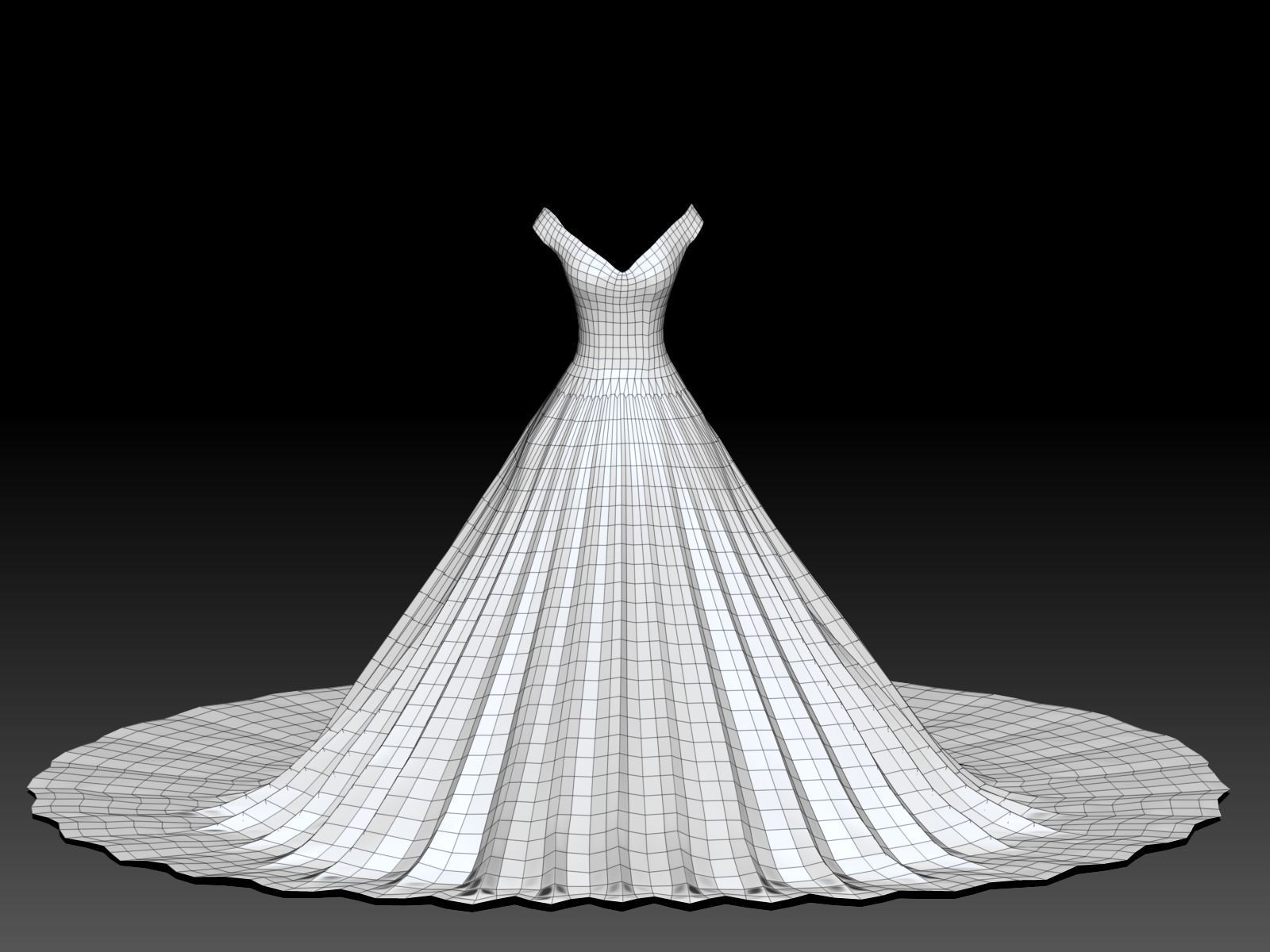 Weding dress V1 Low-poly 3D model_11