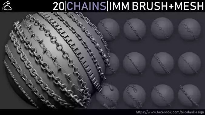 Zbrush - Chains IMM Brush and Meshes 3D model
