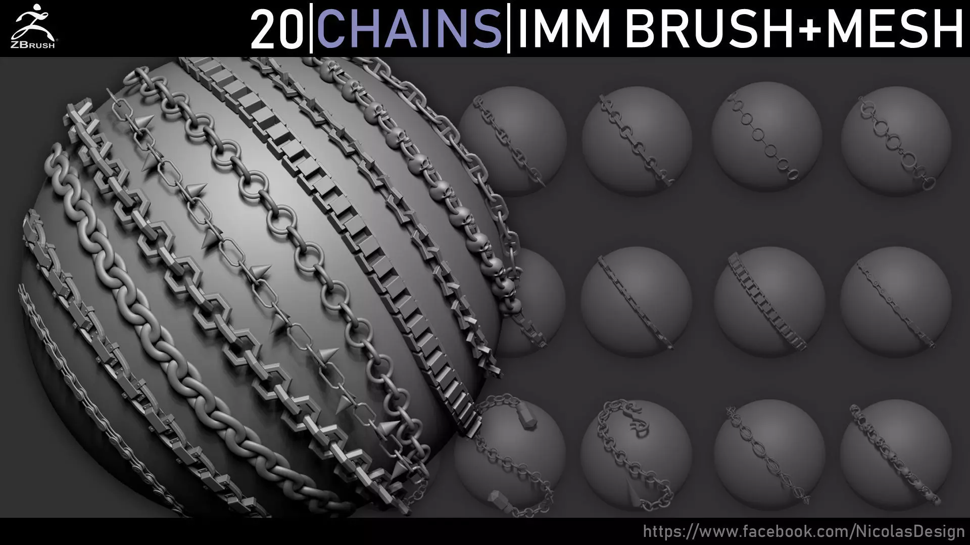 Zbrush - Chains IMM Brush and Meshes 3D model_0