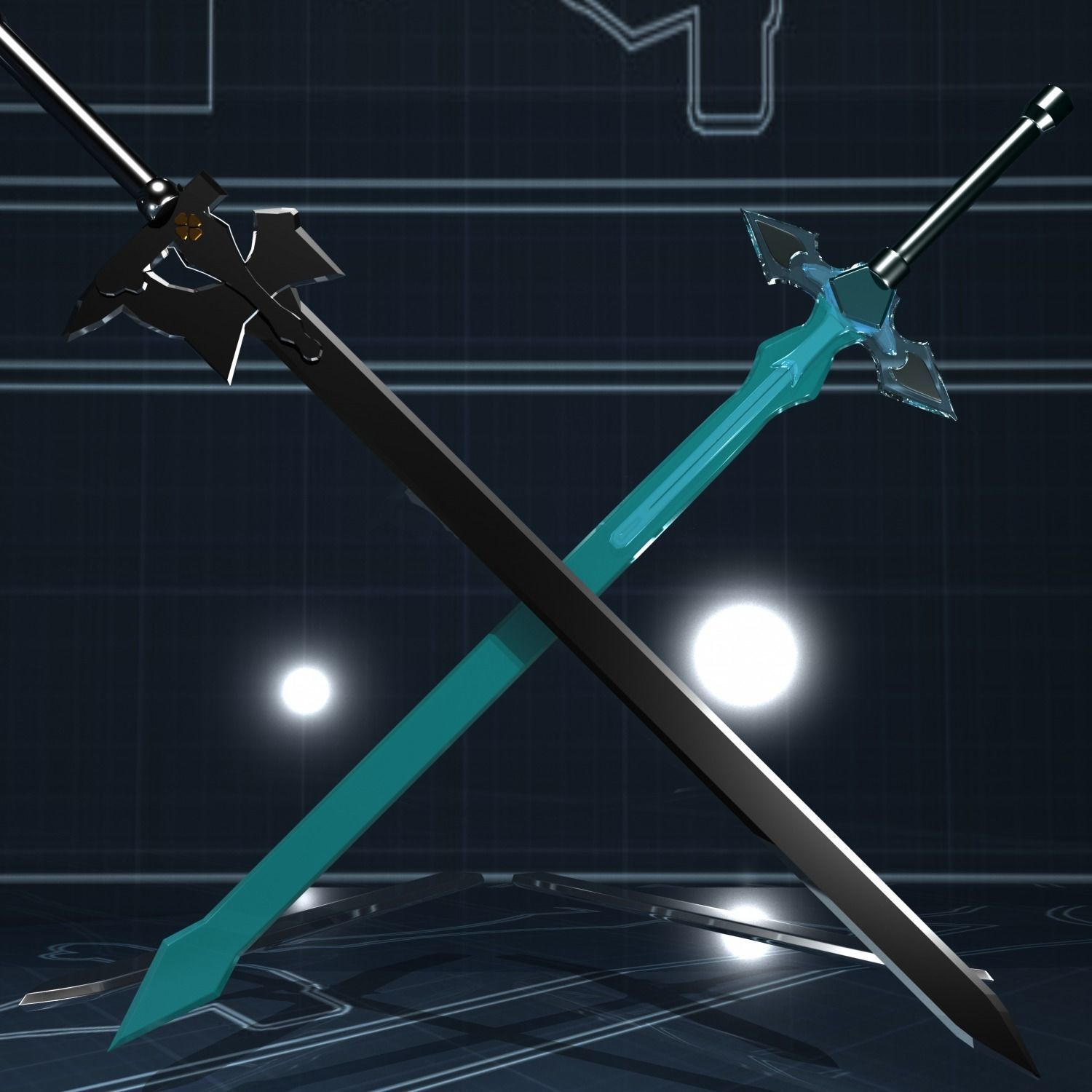 Swords - Dark Repulser and Elucidator - Sword Art Online Low-poly 3D model_5