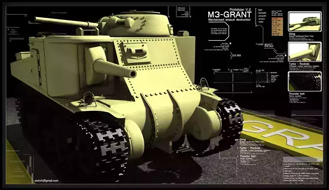 M3-Grant tank Low-poly 3D model