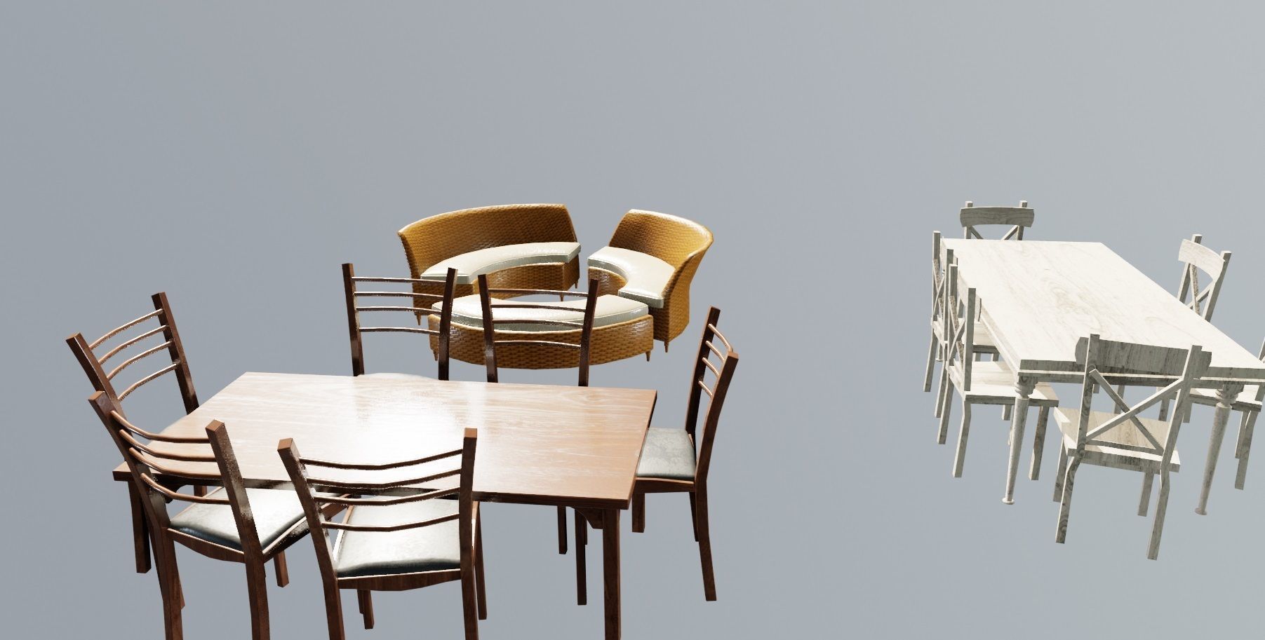 furniture set tables and chairs Low-poly 3D model_8
