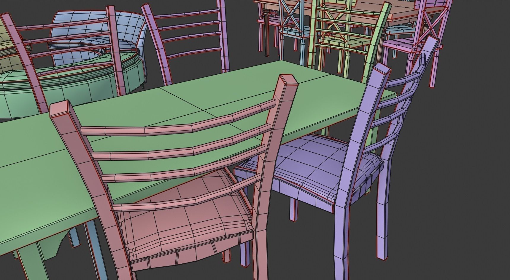 furniture set tables and chairs Low-poly 3D model_12