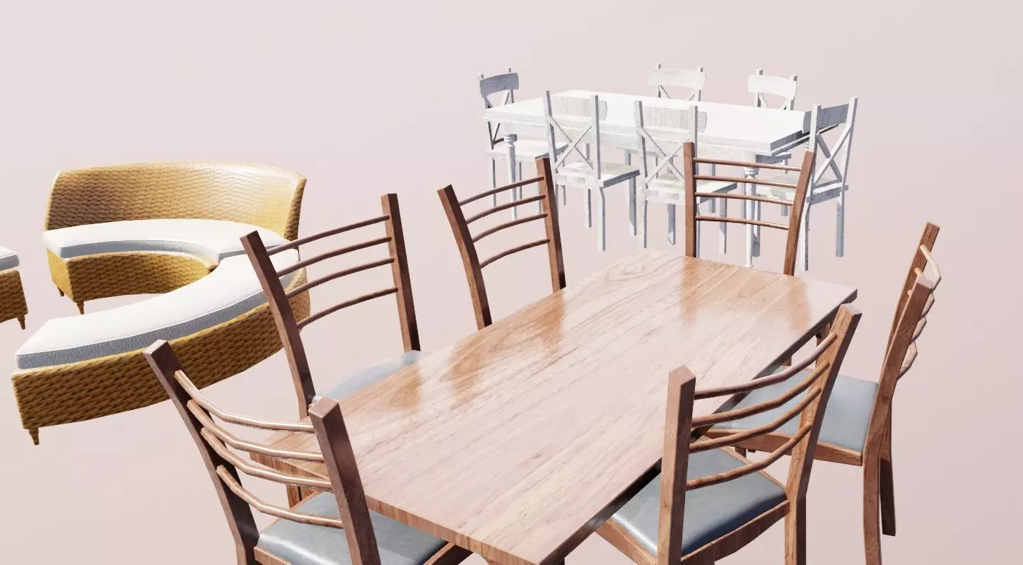 furniture set tables and chairs Low-poly 3D model_0