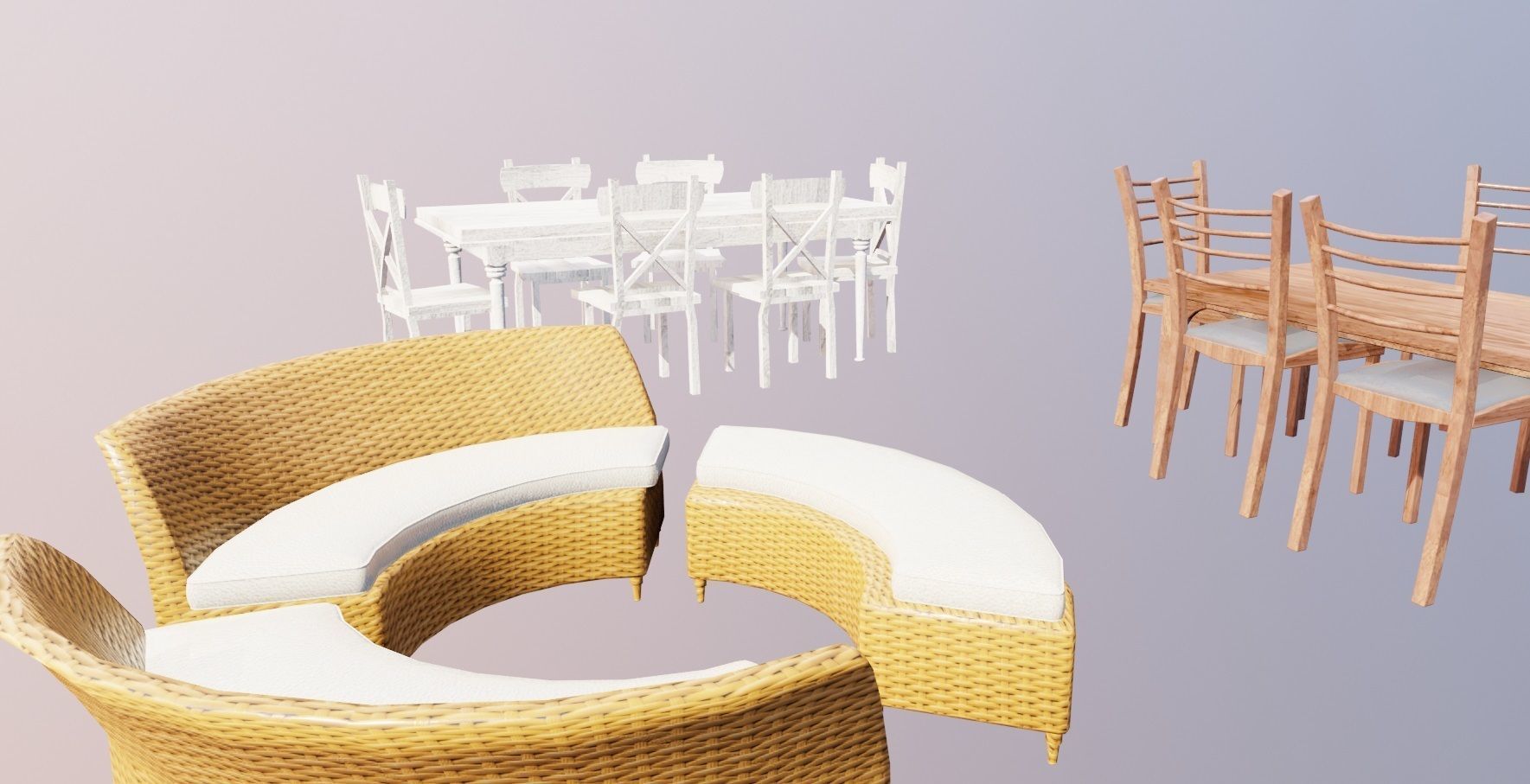 furniture set tables and chairs Low-poly 3D model_7