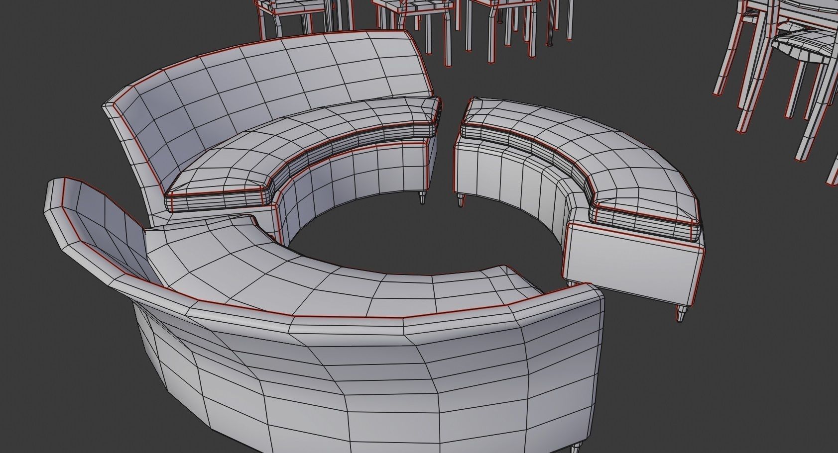 furniture set tables and chairs Low-poly 3D model_13