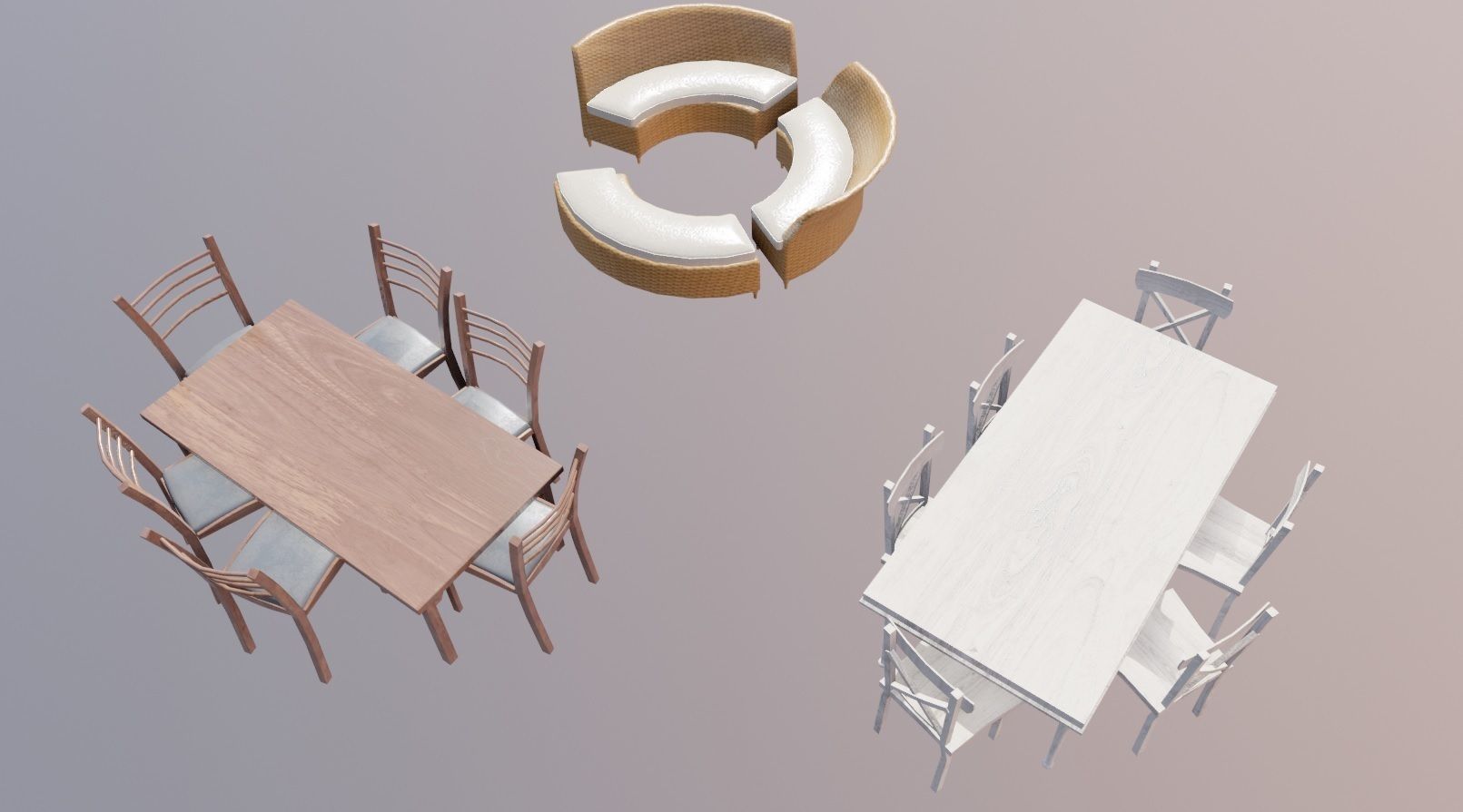 furniture set tables and chairs Low-poly 3D model_1