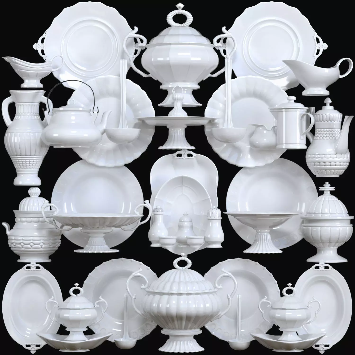 TableWare set of plates and bowls 3D model_0