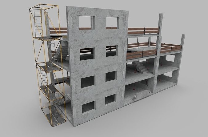 Building Construction Elements Low-poly 3D model