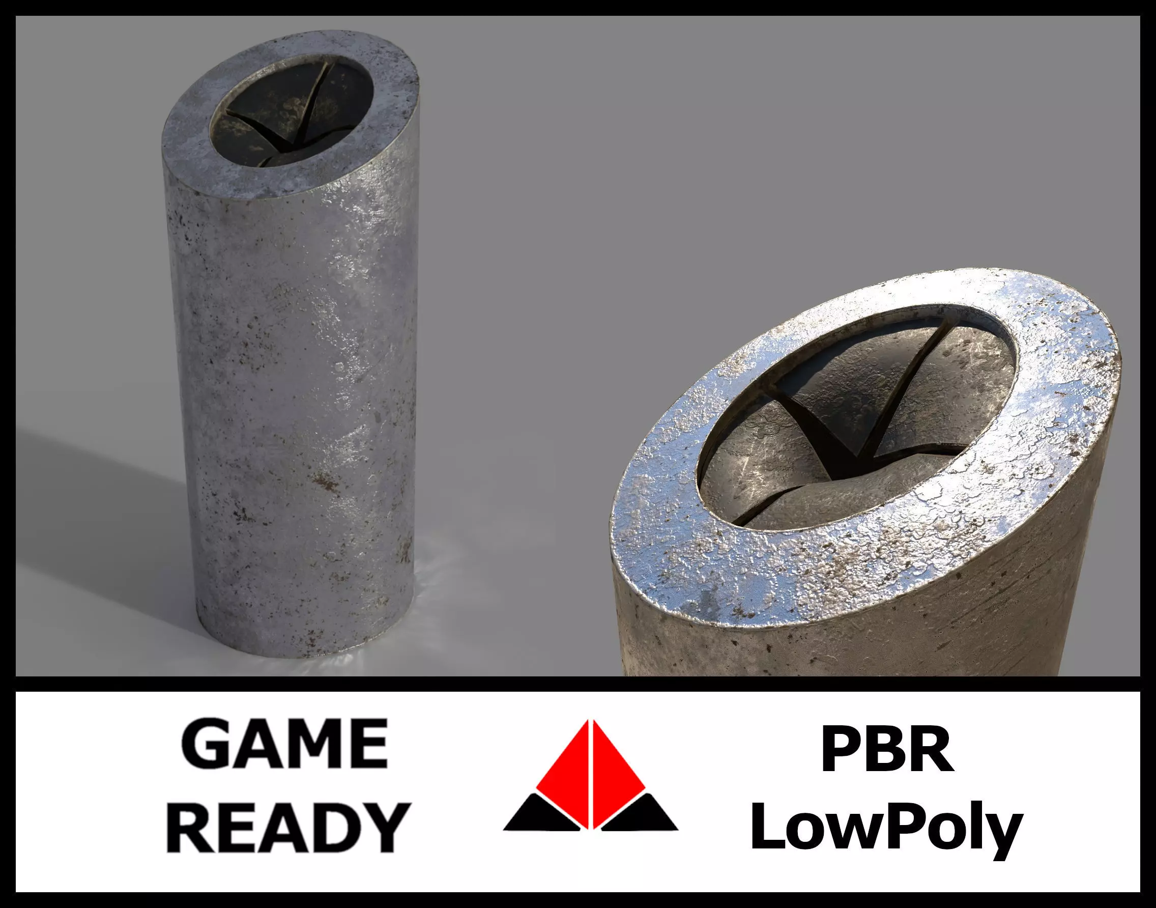 Aluminium trash can Low-poly 3D model_0