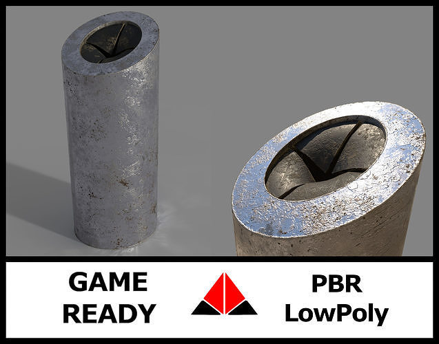 Aluminium trash can Low-poly 3D model