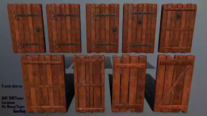 door set of wooden doors Low-poly 3D model